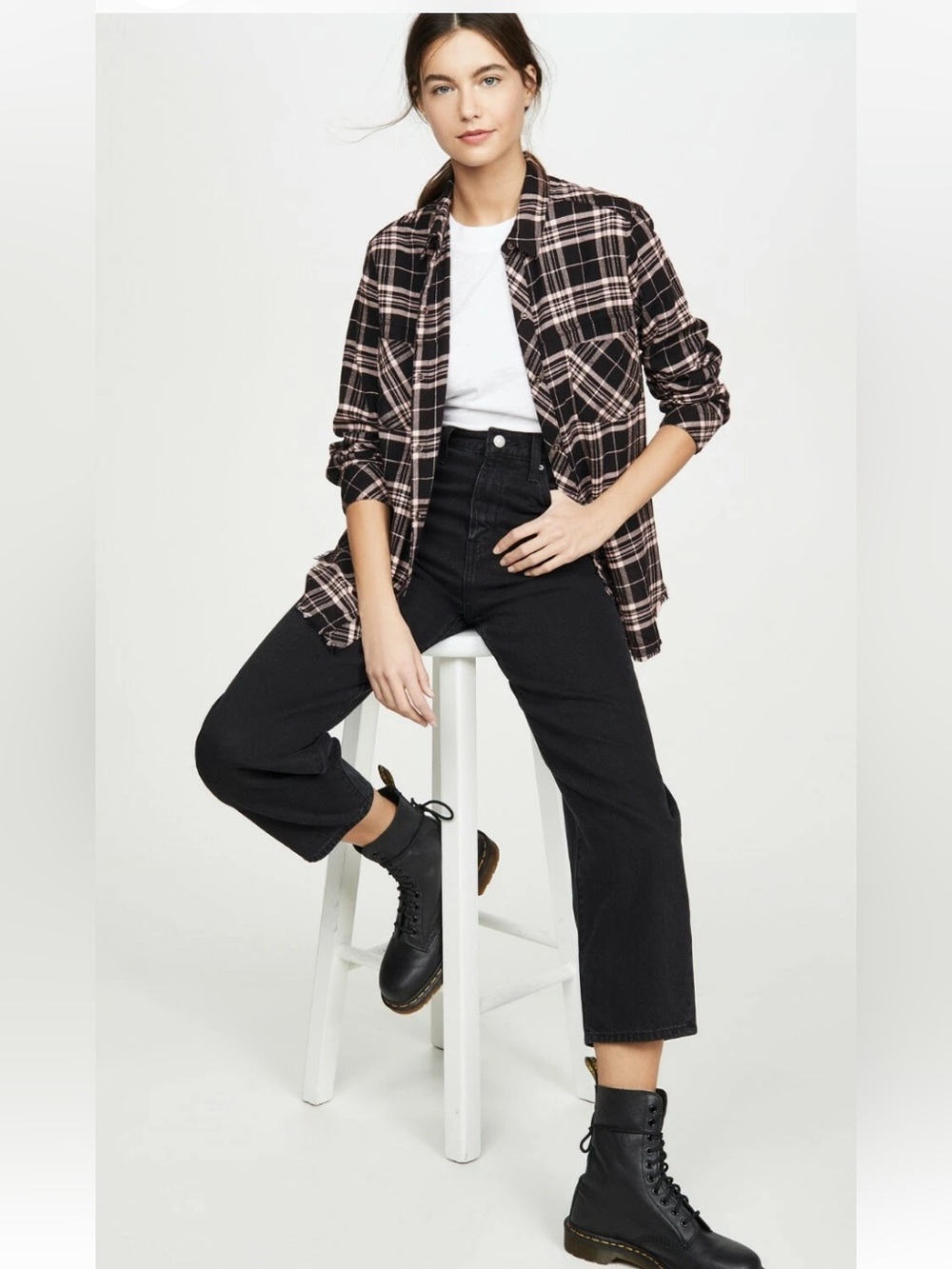 Rails Leo plaid flannel shirt black pink snap up closure Large - Picture 5 of 15